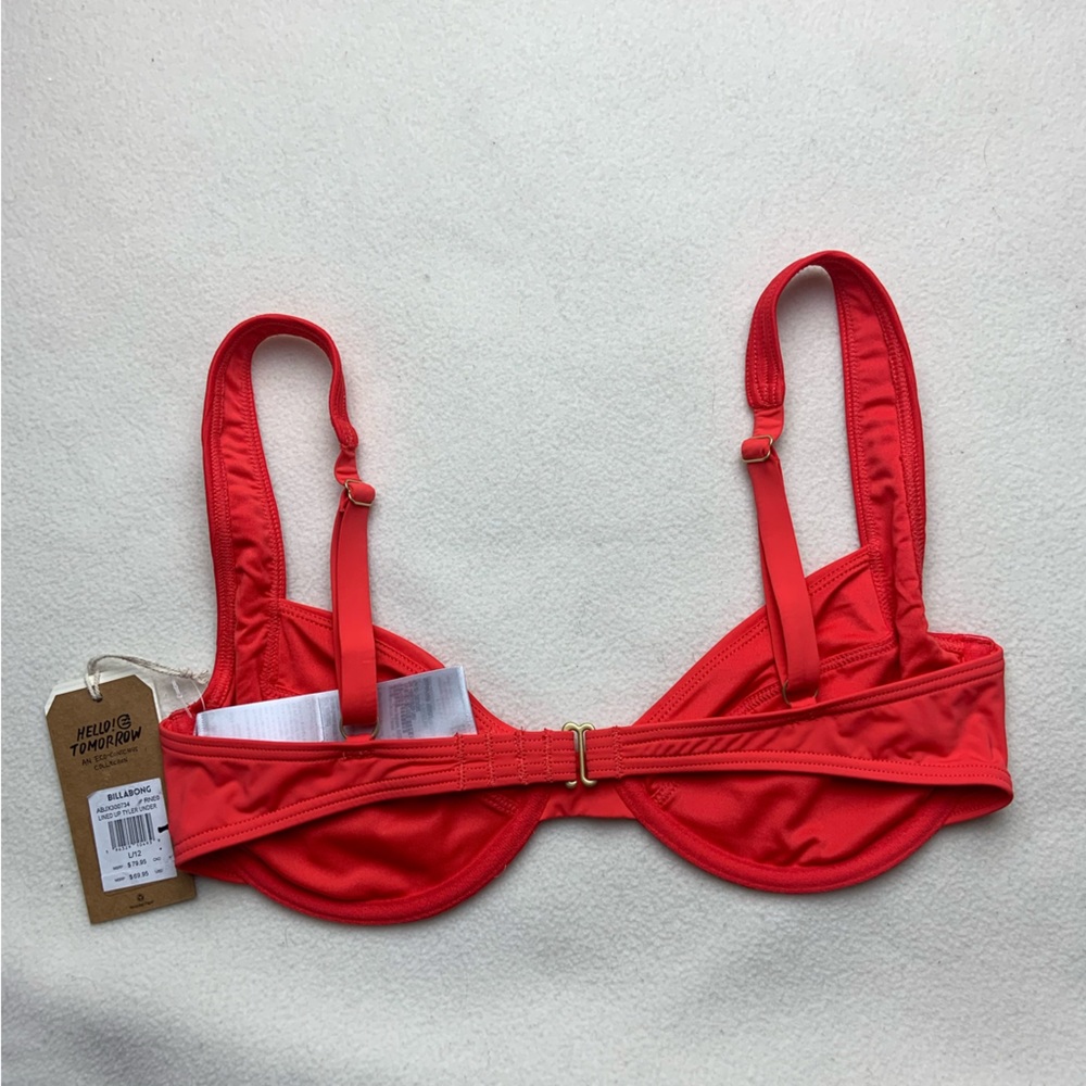 NWT New Billabong Bright Poppy Red Lined Up Tyler Underwired Bikini Top - Picture 4 of 5